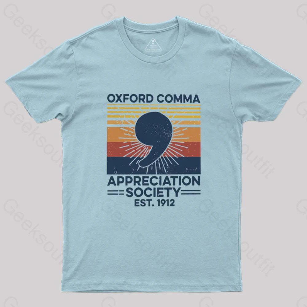 Retro Oxford Comma Appreciation Society T-Shirt Light Blue / S