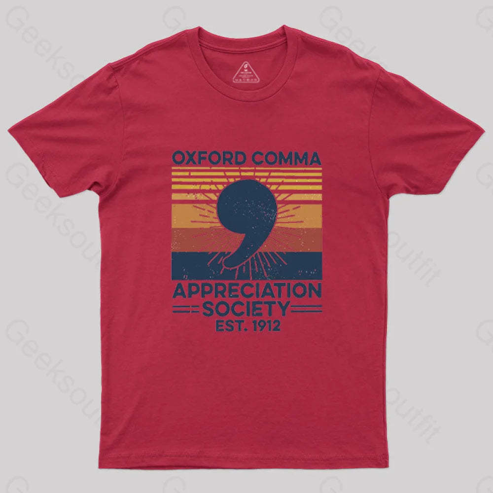 Retro Oxford Comma Appreciation Society T-Shirt Red / S