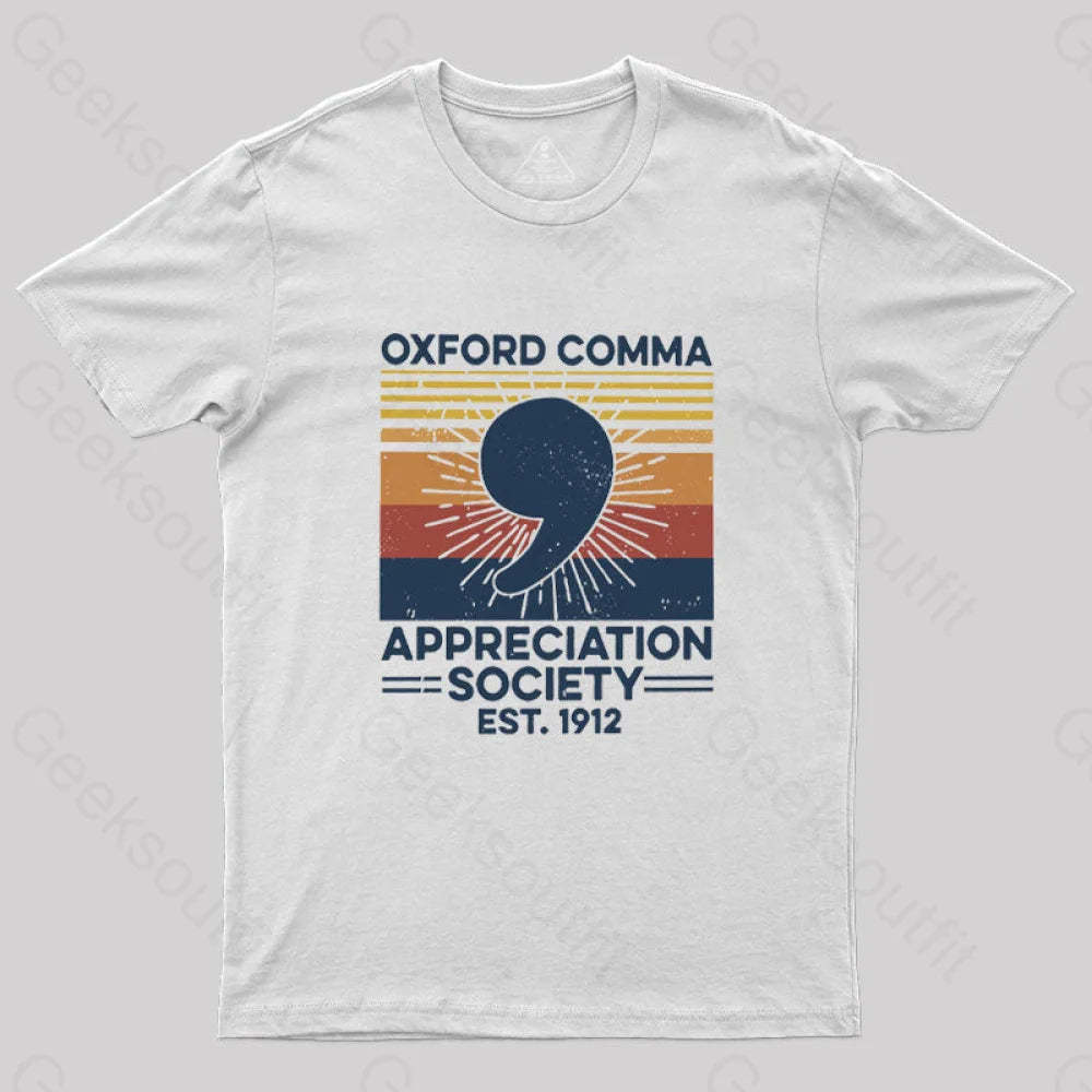 Retro Oxford Comma Appreciation Society T-Shirt White / S