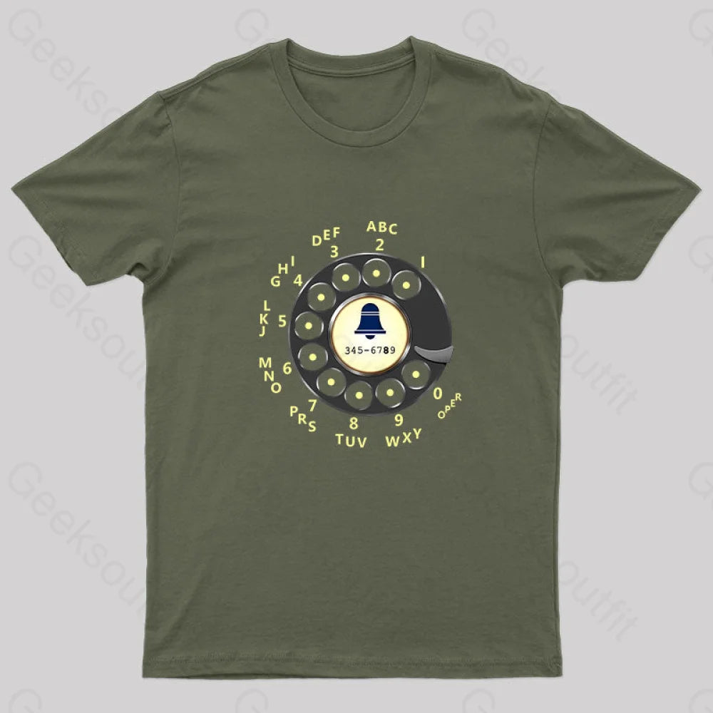 Retro Rotary Dial Nerd T-Shirt Army Green / S