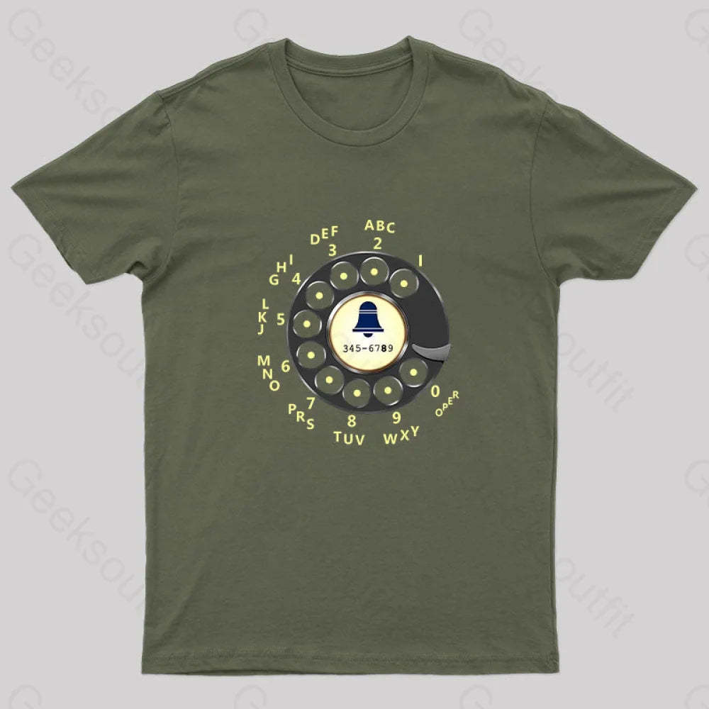 Retro Rotary Dial Nerd T-Shirt Army Green / S