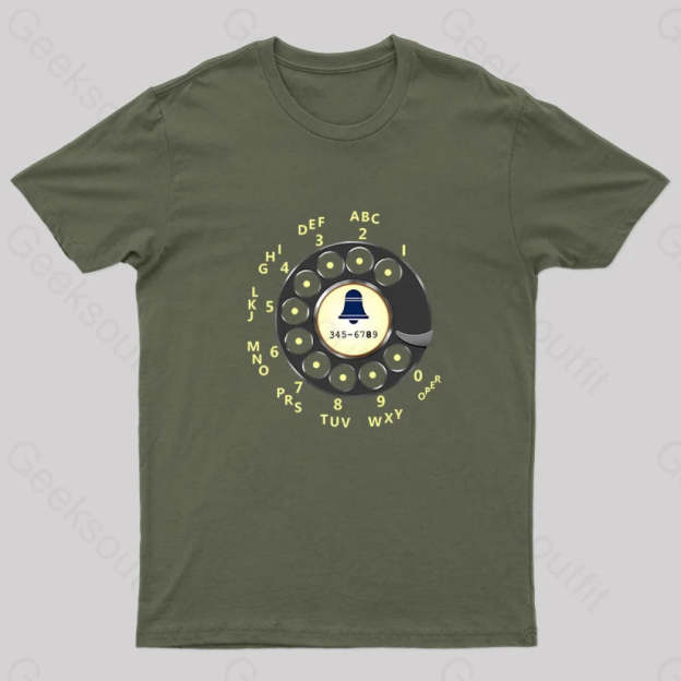 Retro Rotary Dial Nerd T-Shirt Army Green / S