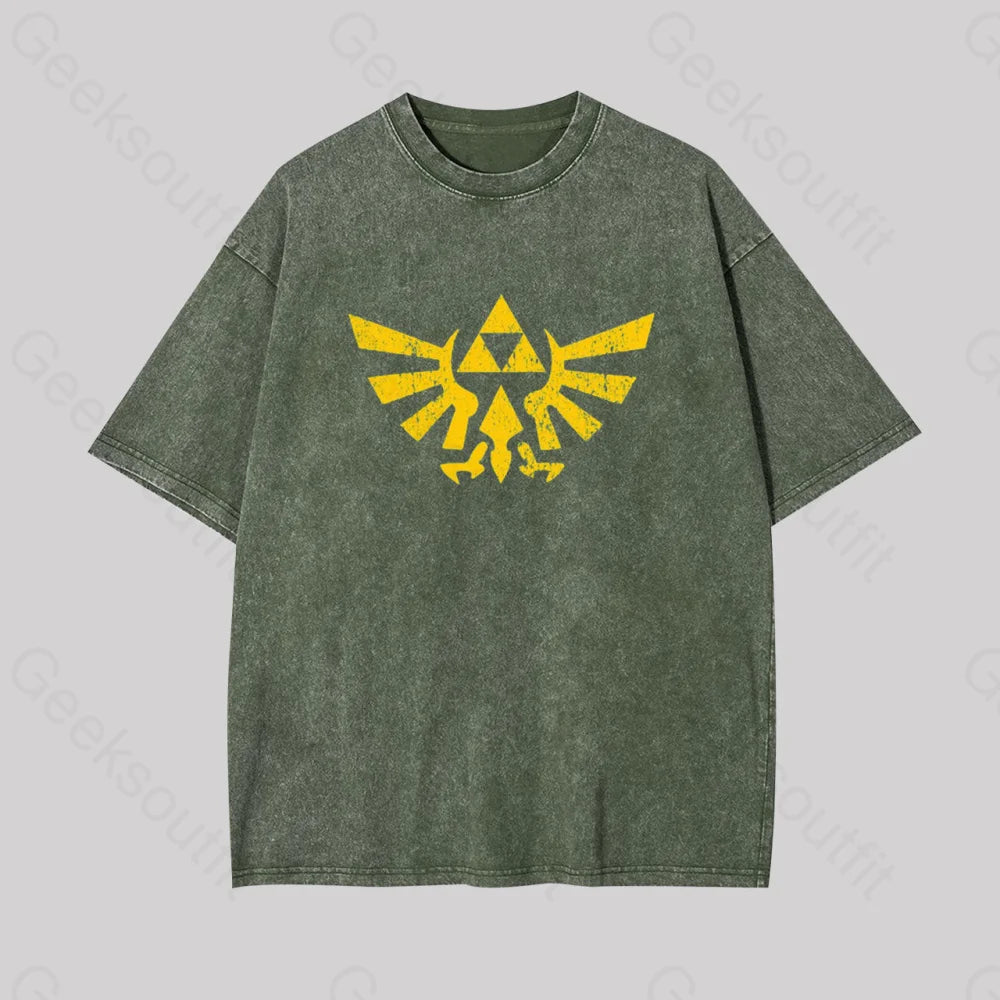 Retro Zelda Element Geek Washed T-Shirt Armygreen / S