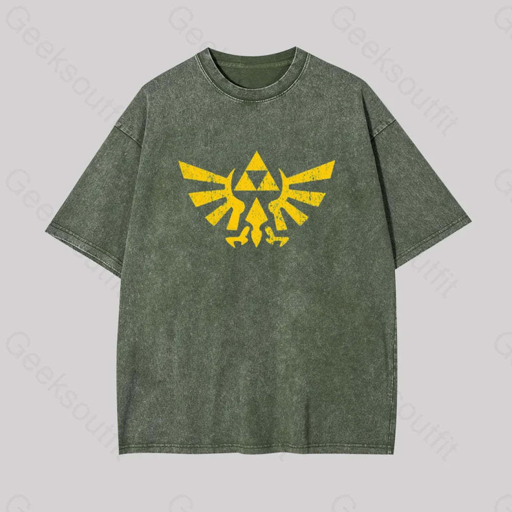Retro Zelda Element Geek Washed T-Shirt Armygreen / S