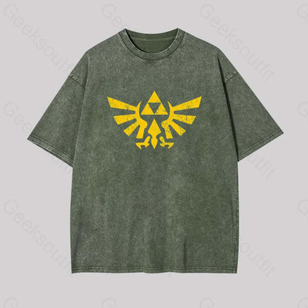 Retro Zelda Element Geek Washed T-Shirt Armygreen / S