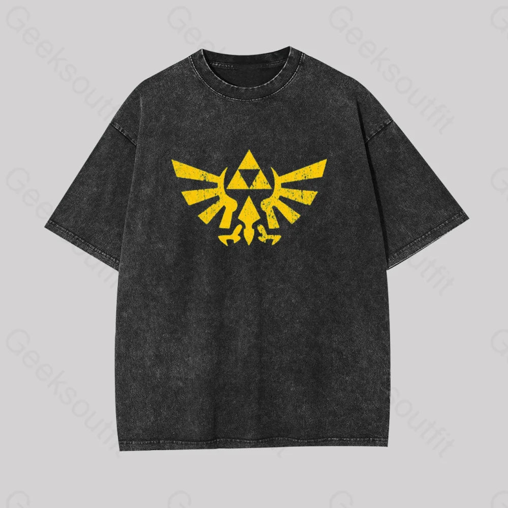 Retro Zelda Element Geek Washed T-Shirt Black / S
