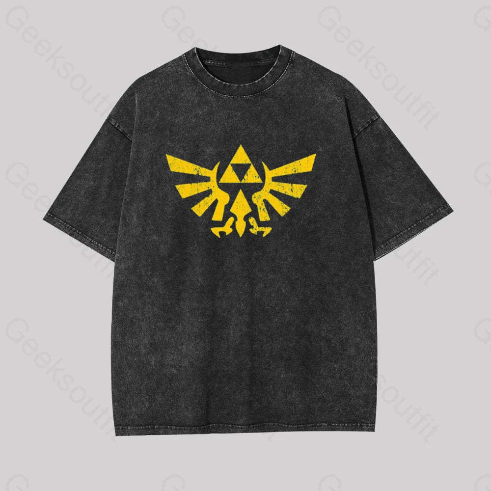 Retro Zelda Element Geek Washed T-Shirt Black / S
