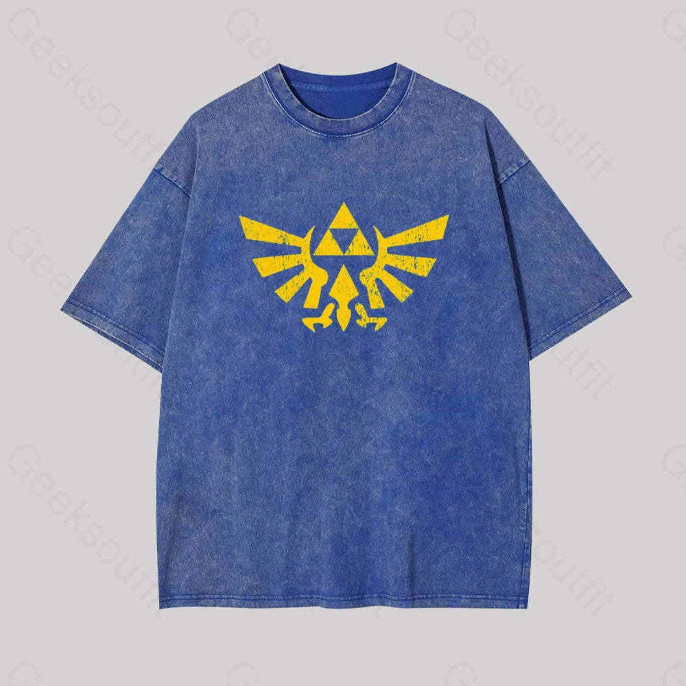 Retro Zelda Element Geek Washed T-Shirt Blue / S