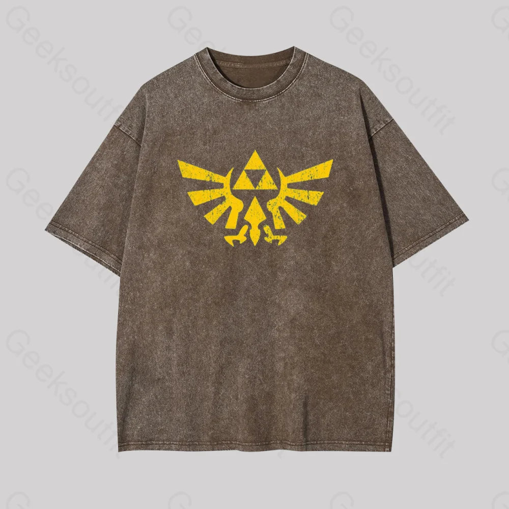 Retro Zelda Element Geek Washed T-Shirt Coffee / S