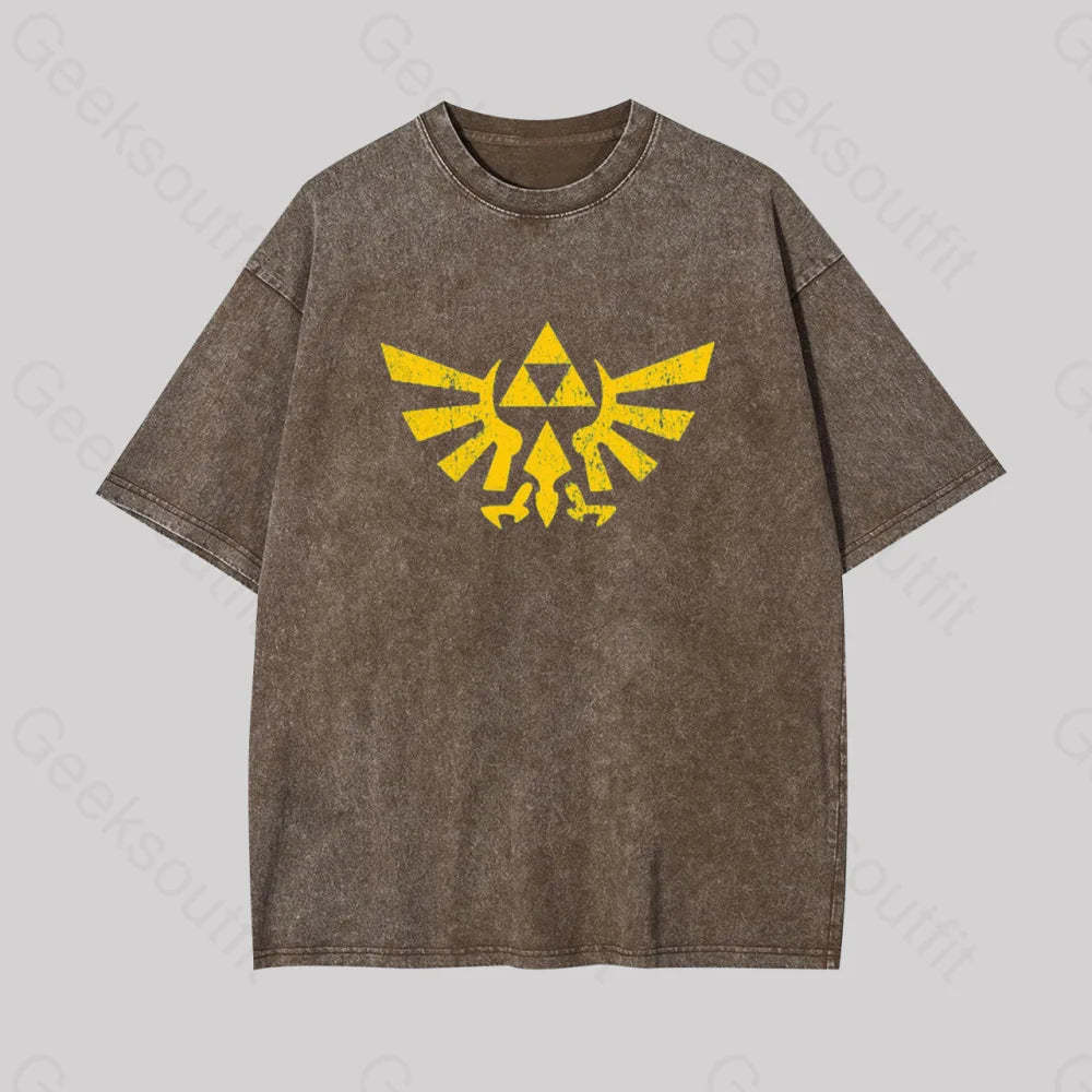 Retro Zelda Element Geek Washed T-Shirt Coffee / S