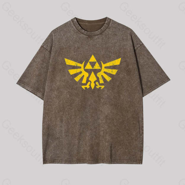 Retro Zelda Element Geek Washed T-Shirt Coffee / S