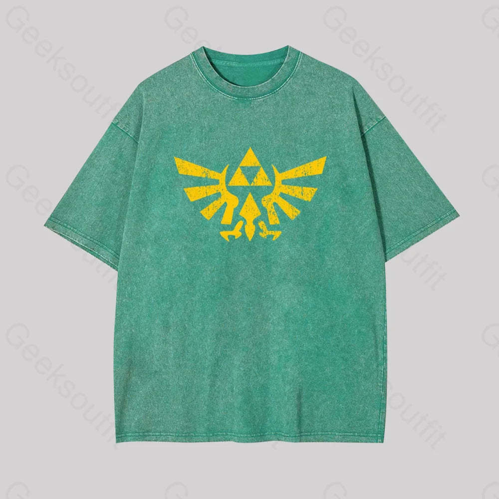 Retro Zelda Element Geek Washed T-Shirt Grass Green / S