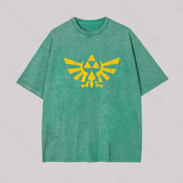 Retro Zelda Element Geek Washed T-Shirt Grass Green / S