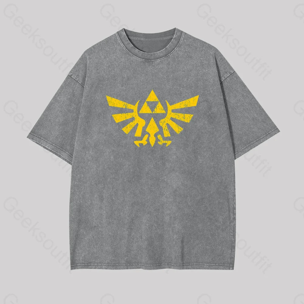 Retro Zelda Element Geek Washed T-Shirt Grey / S