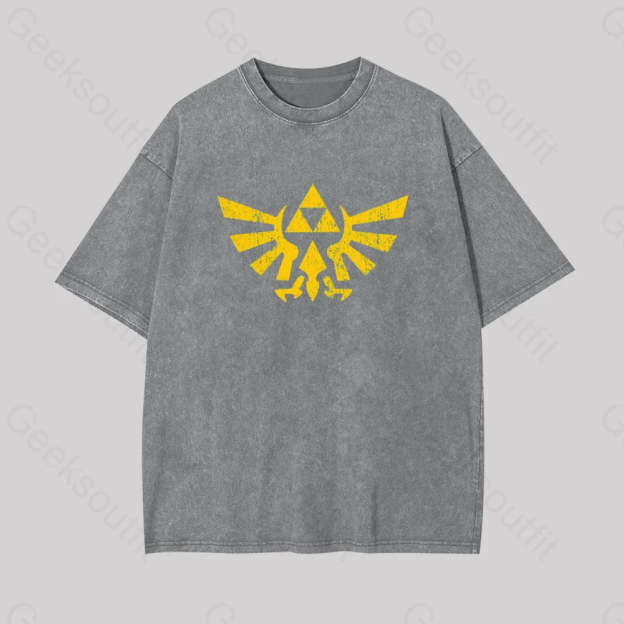 Retro Zelda Element Geek Washed T-Shirt Grey / S