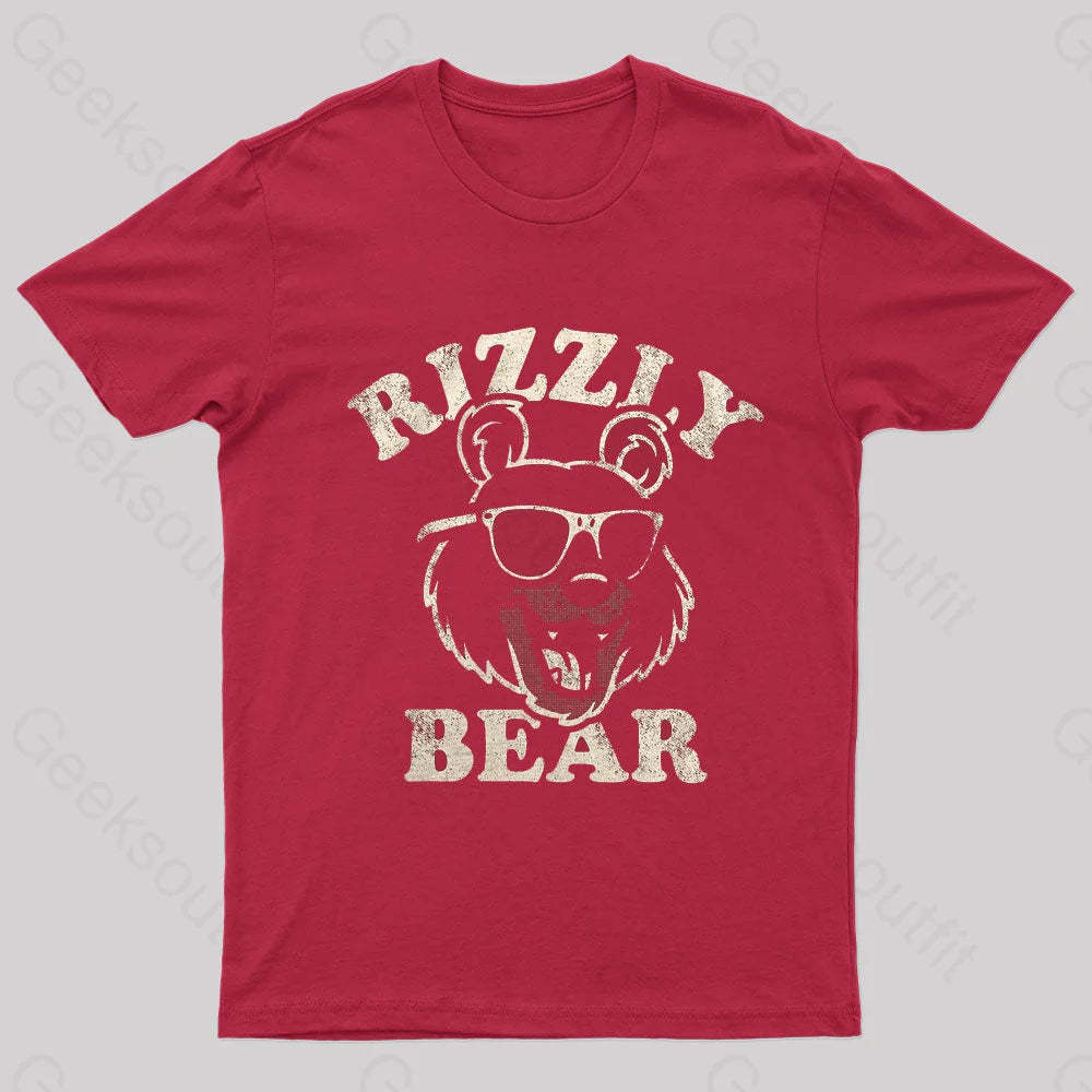 Rizzly Bear Nerd T-Shirt Red / S