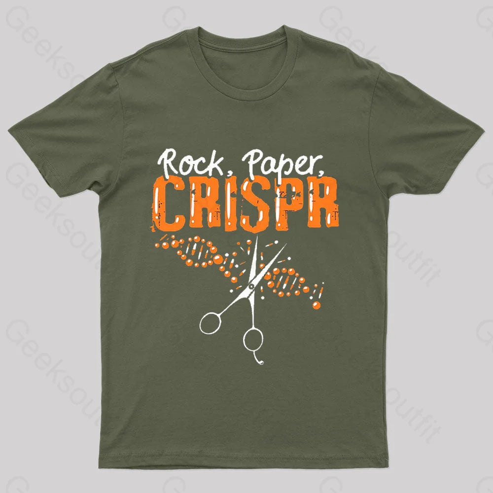 Rock Paper Chrispr Nerd T-Shirt Army Green / S