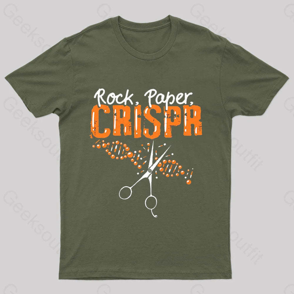 Rock Paper Chrispr Nerd T-Shirt Army Green / S