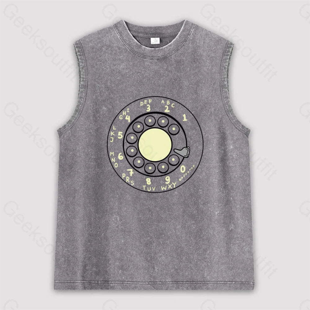 Rotary Dial Vintage Unisex Washed Tank Grey / S