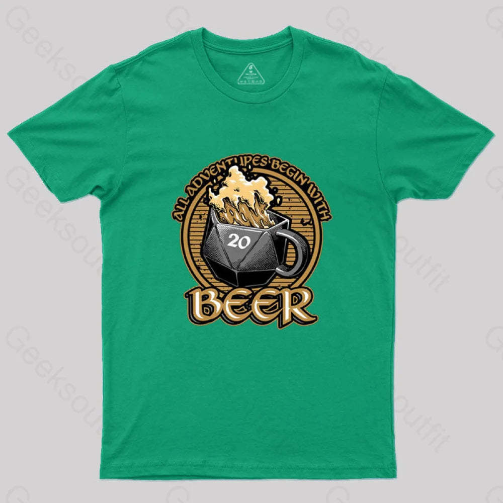 Rpg - All Adventures Begin With Beer T-Shirt Green / S