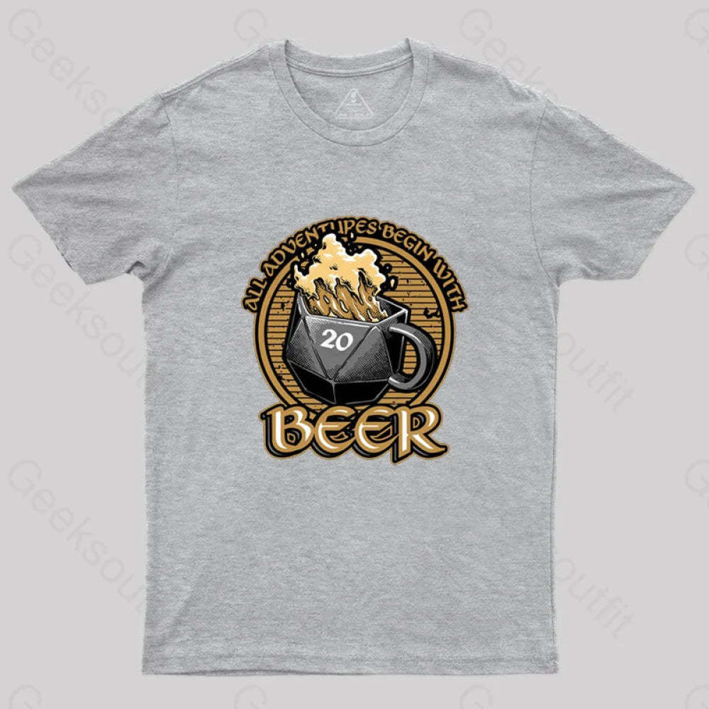 Rpg - All Adventures Begin With Beer T-Shirt Grey / S