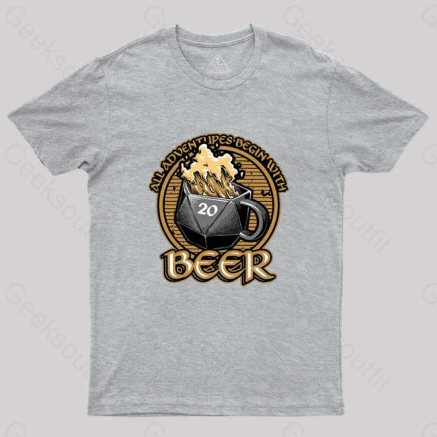 Rpg - All Adventures Begin With Beer T-Shirt Grey / S