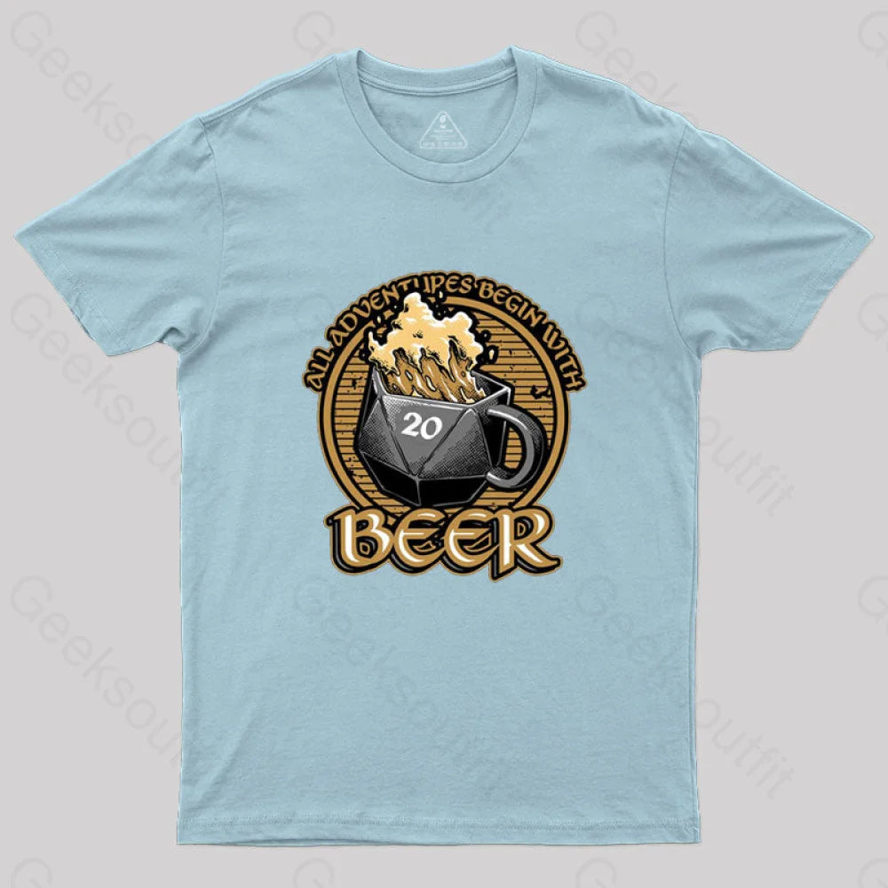 Rpg - All Adventures Begin With Beer T-Shirt Light Blue / S