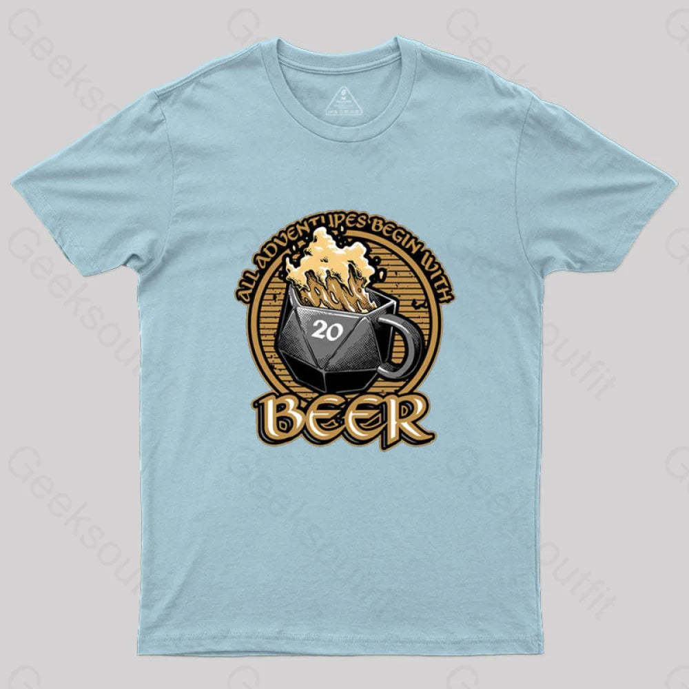 Rpg - All Adventures Begin With Beer T-Shirt Light Blue / S