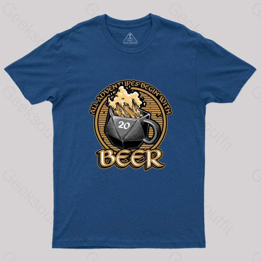 Rpg - All Adventures Begin With Beer T-Shirt Navy / S