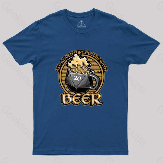 Rpg - All Adventures Begin With Beer T-Shirt Navy / S