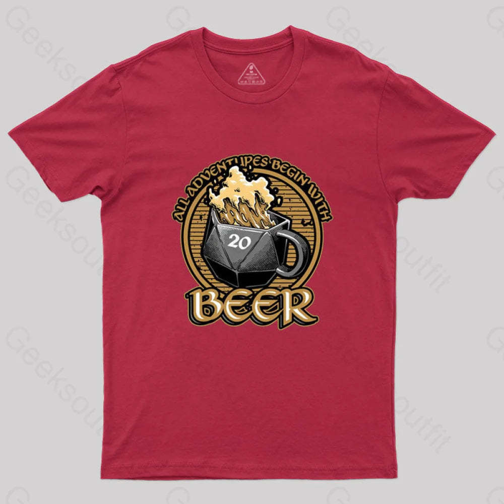 Rpg - All Adventures Begin With Beer T-Shirt Red / S
