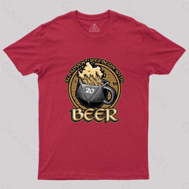 Rpg - All Adventures Begin With Beer T-Shirt Red / S