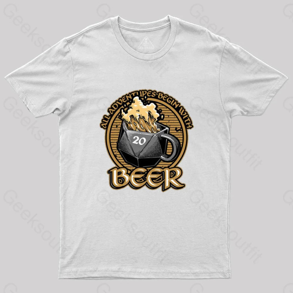 Rpg - All Adventures Begin With Beer T-Shirt White / S