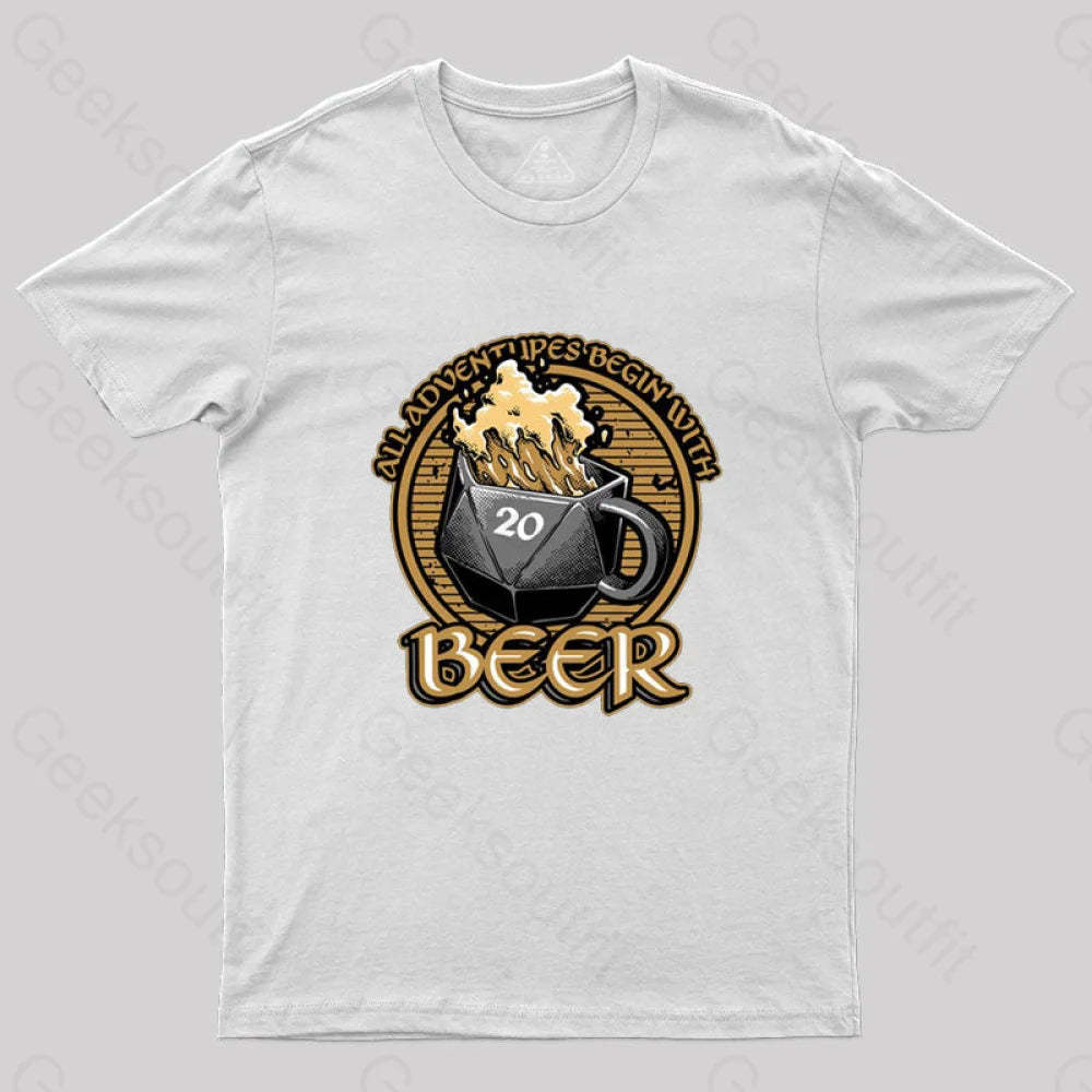 Rpg - All Adventures Begin With Beer T-Shirt White / S