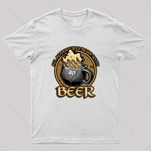 Rpg - All Adventures Begin With Beer T-Shirt White / S
