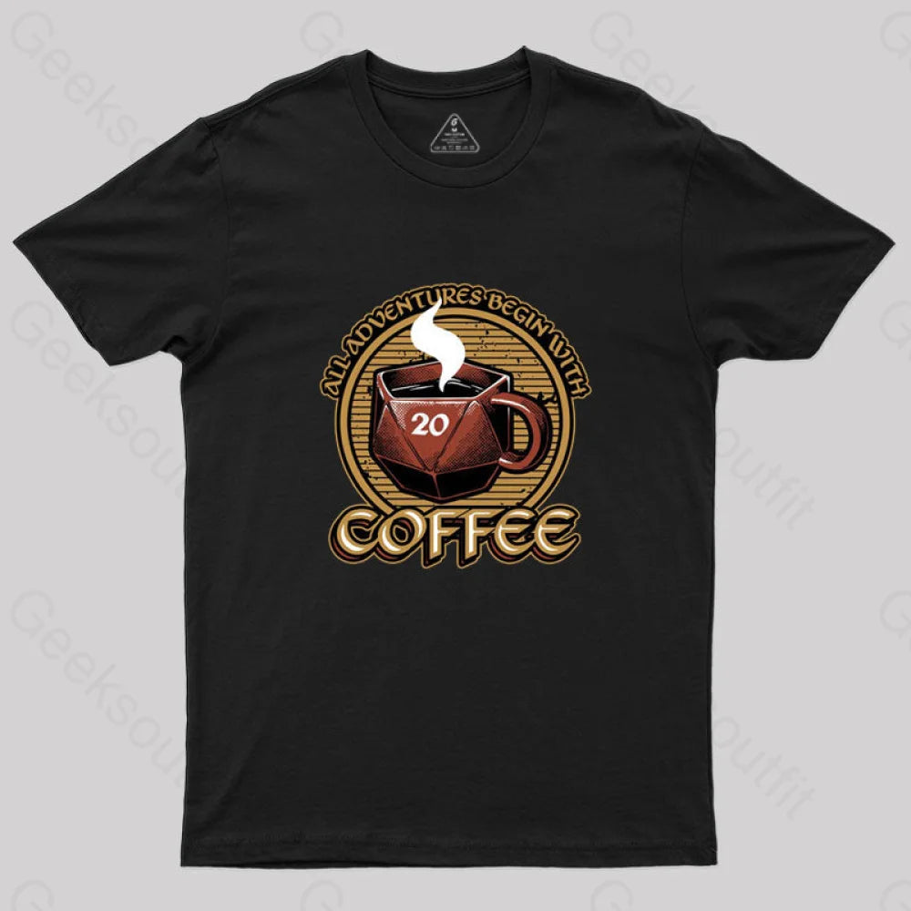 Rpg - All Adventures Begin With Coffee T-Shirt Black / S
