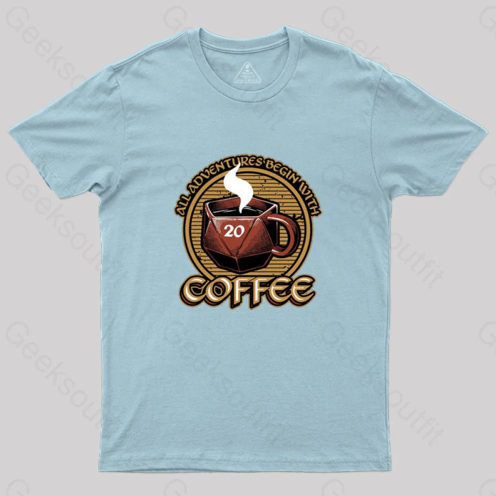 Rpg - All Adventures Begin With Coffee T-Shirt Light Blue / S