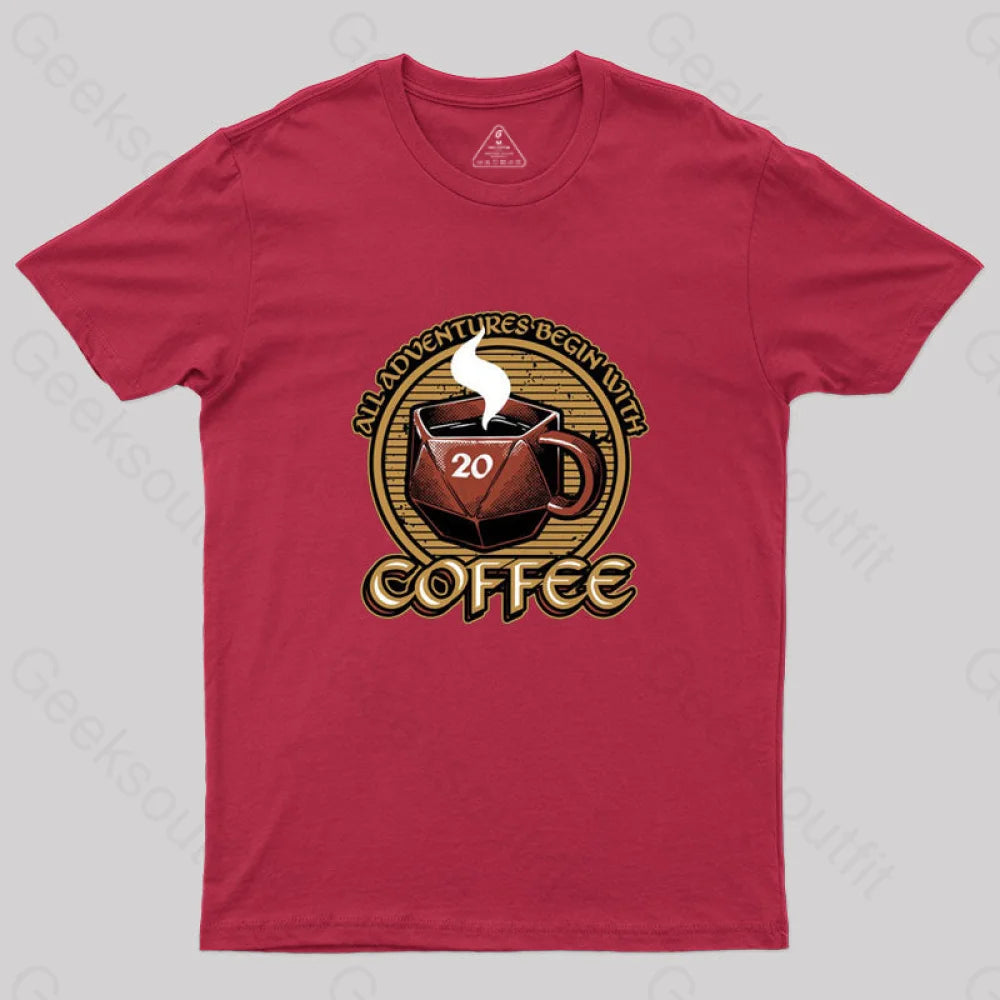 Rpg - All Adventures Begin With Coffee T-Shirt Red / S