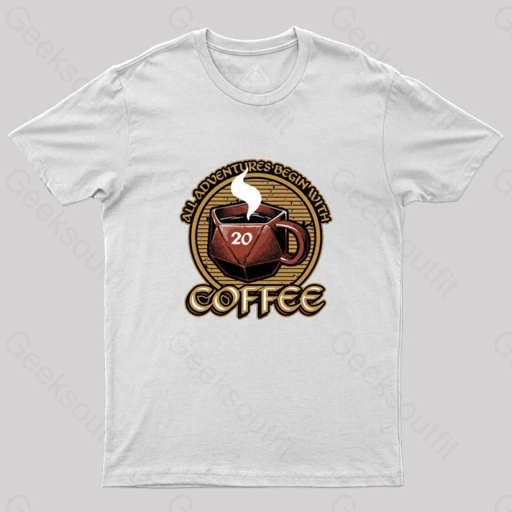 Rpg - All Adventures Begin With Coffee T-Shirt White / S