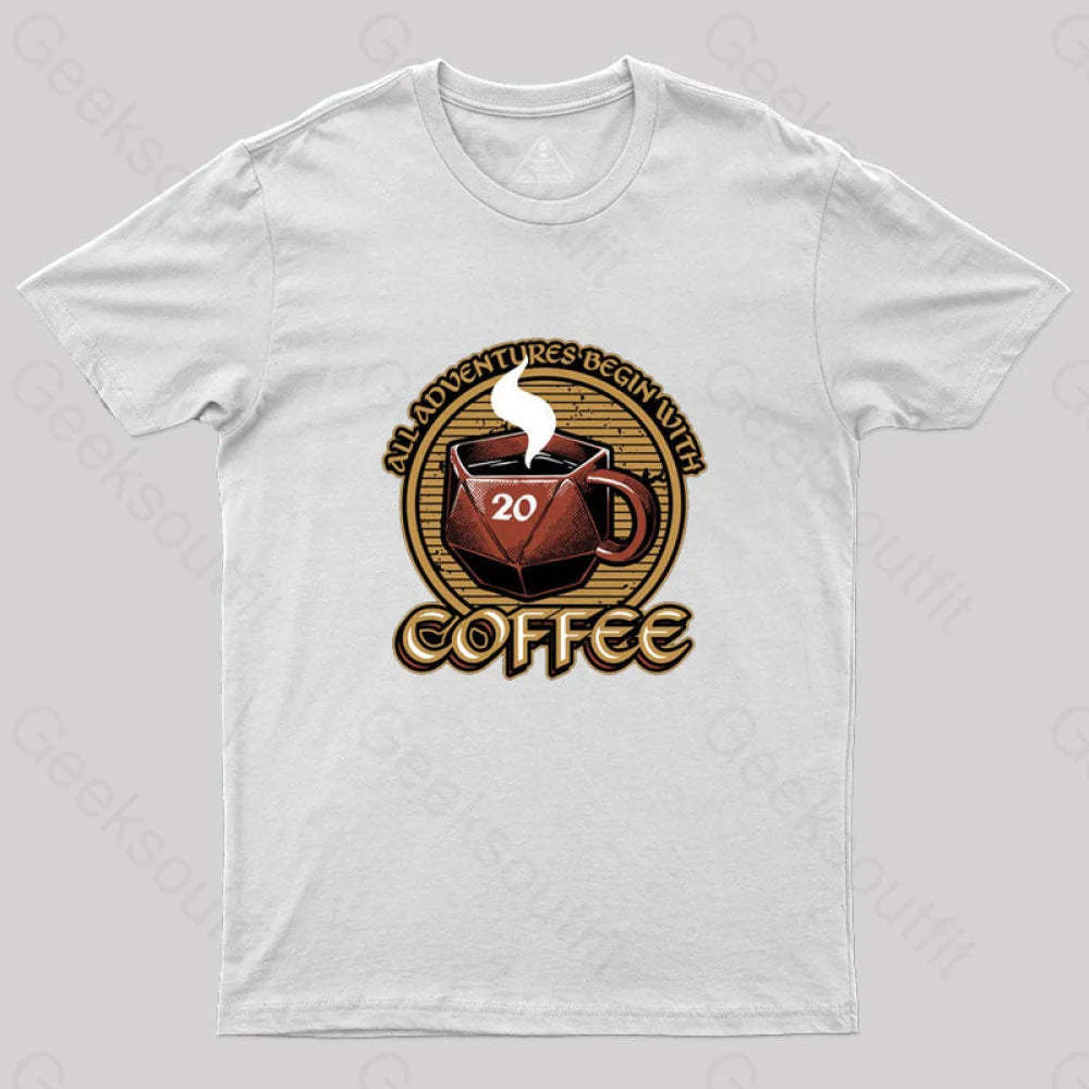 Rpg - All Adventures Begin With Coffee T-Shirt White / S