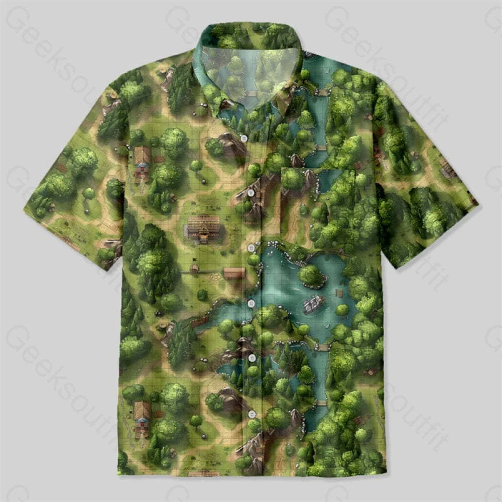 Rpg Game Forest Map Button Up Pocket Shirt Up / S Bus567 Yc