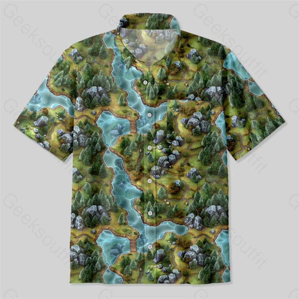 Rpg Game Forest Map Button Up Pocket Shirt Up / S Bus568 Yc
