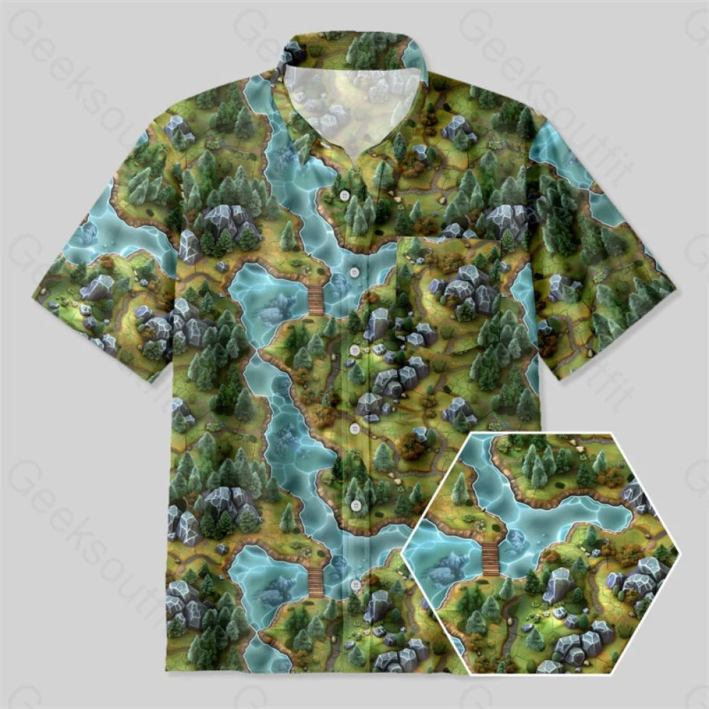Rpg Game Forest Map Button Up Pocket Shirt Yc