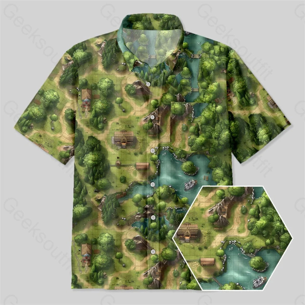 Rpg Game Forest Map Button Up Pocket Shirt Yc