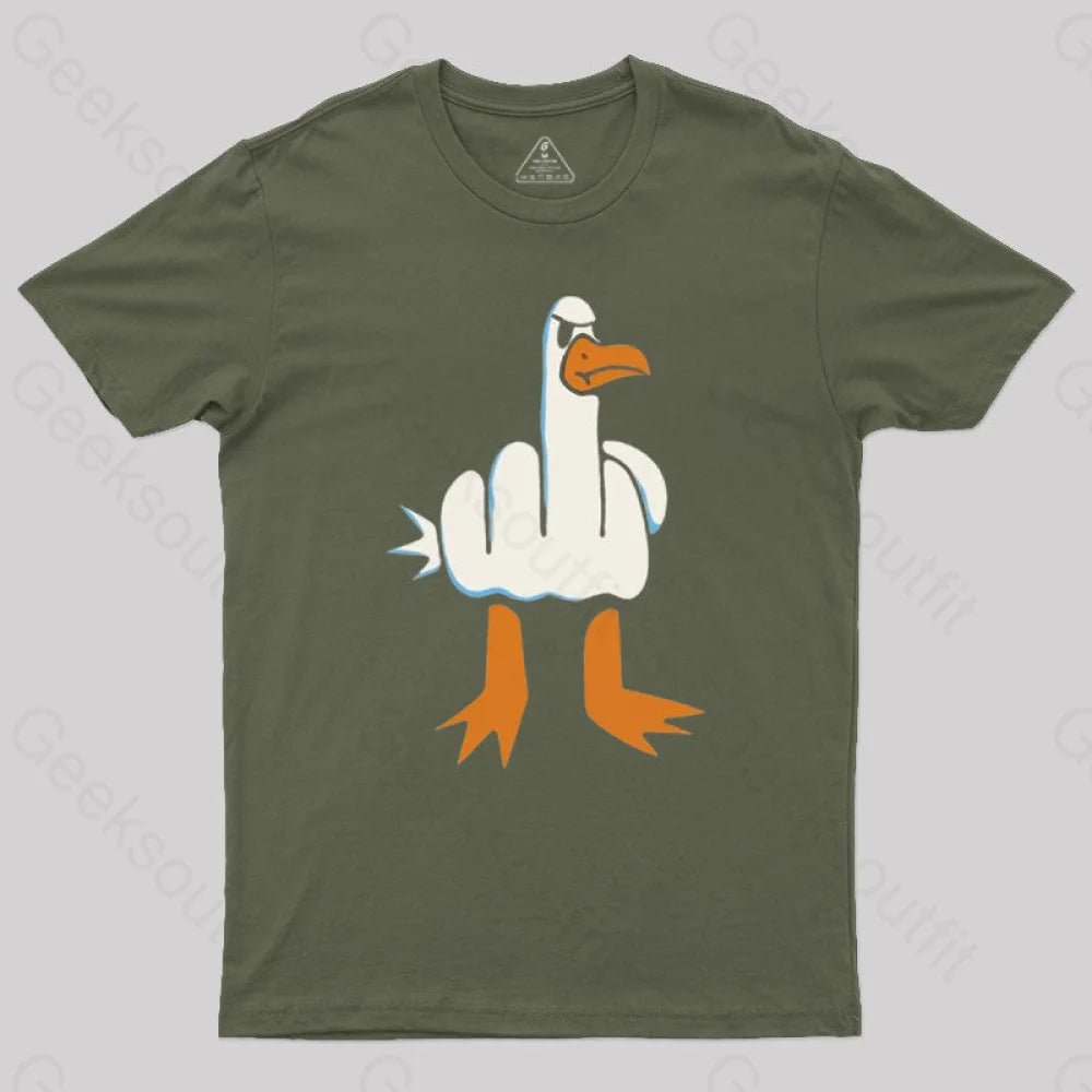 Rude Seagull Design Funny Geek T-Shirt Army Green / S