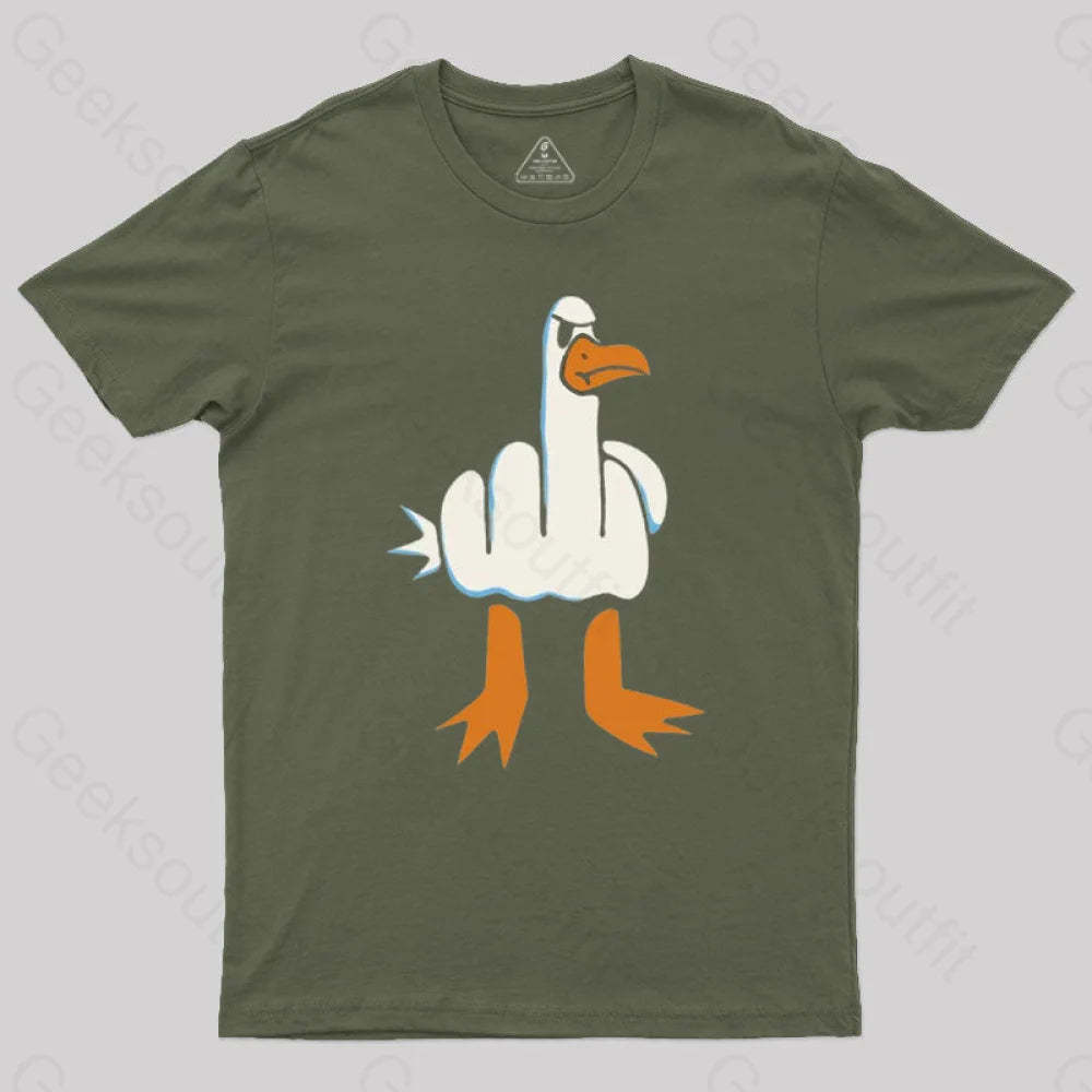 Rude Seagull Design Funny Geek T-Shirt Army Green / S