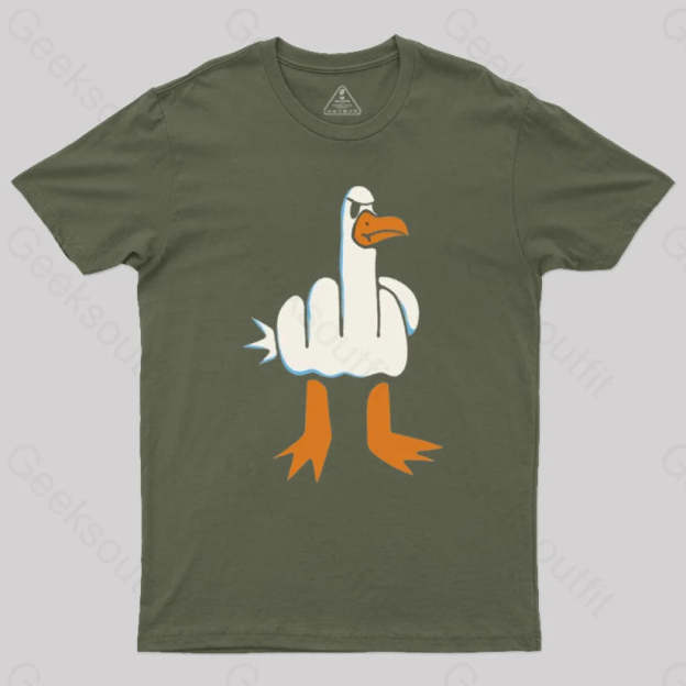 Rude Seagull Design Funny Geek T-Shirt Army Green / S