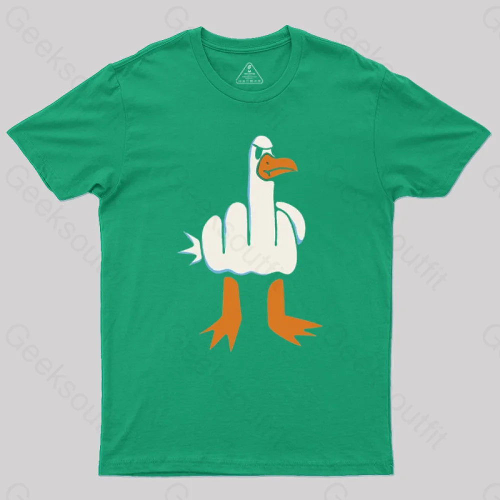 Rude Seagull Design Funny Geek T-Shirt Green / S