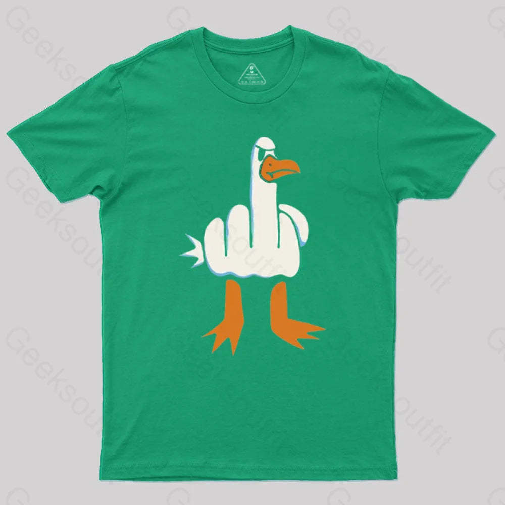 Rude Seagull Design Funny Geek T-Shirt Green / S