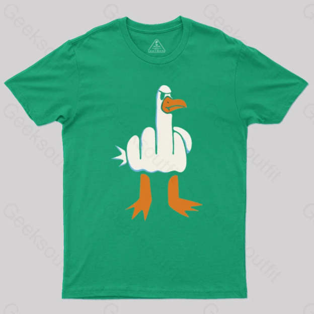 Rude Seagull Design Funny Geek T-Shirt Green / S